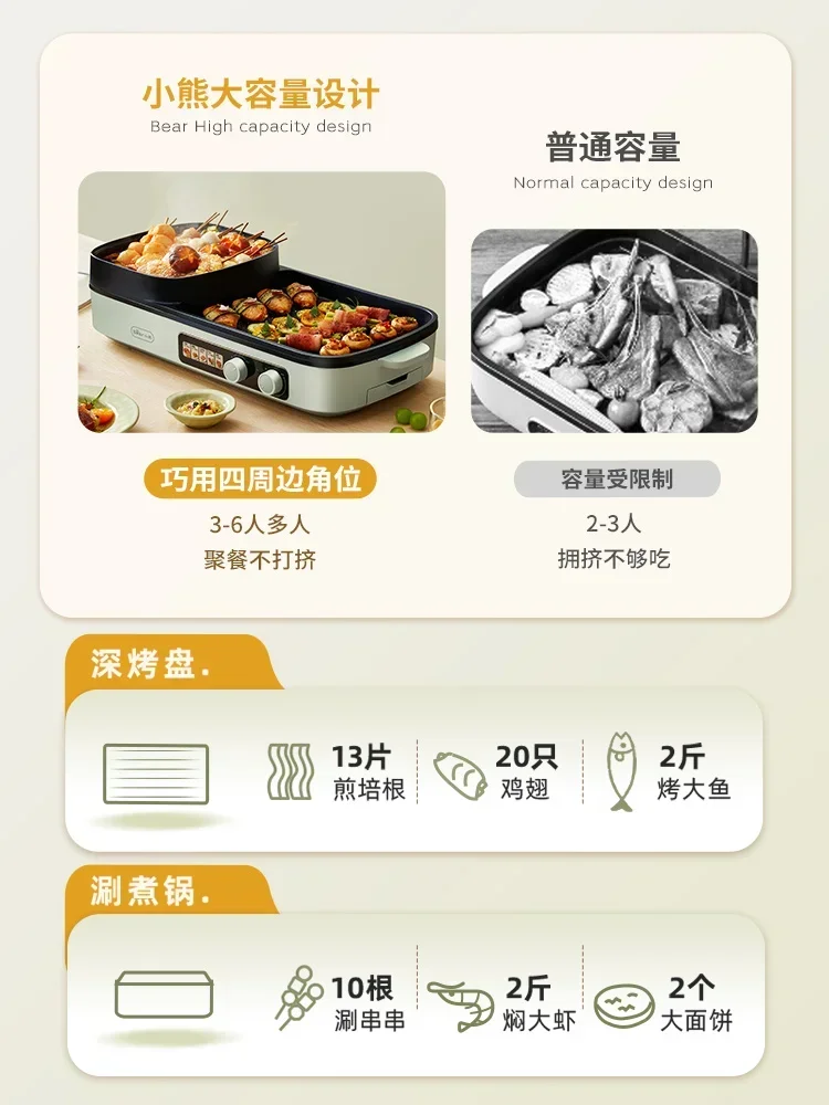 เตาไฟฟ้ามัลติฟังก์ชั่น220V สำหรับปิ้งย่างหม้อไฟและอื่นๆ-เตาย่างไฟฟ้ารูปหมีขนาดเล็กและหม้อไฟคำสั่งผสม