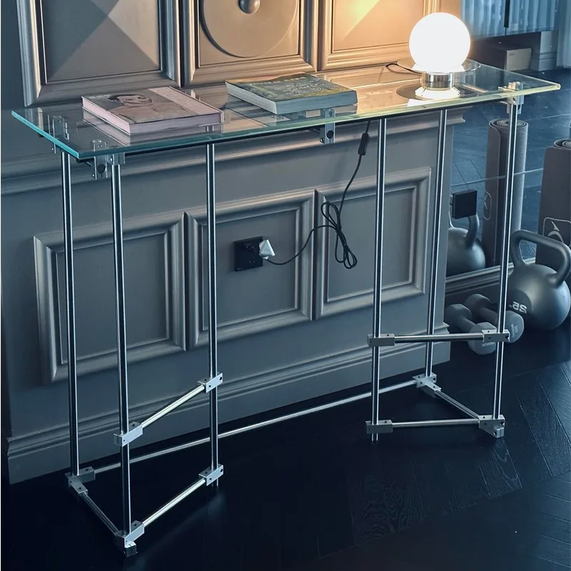 Stainless steel living room art entrance table optical axis entrance table, light luxury transparent glass table