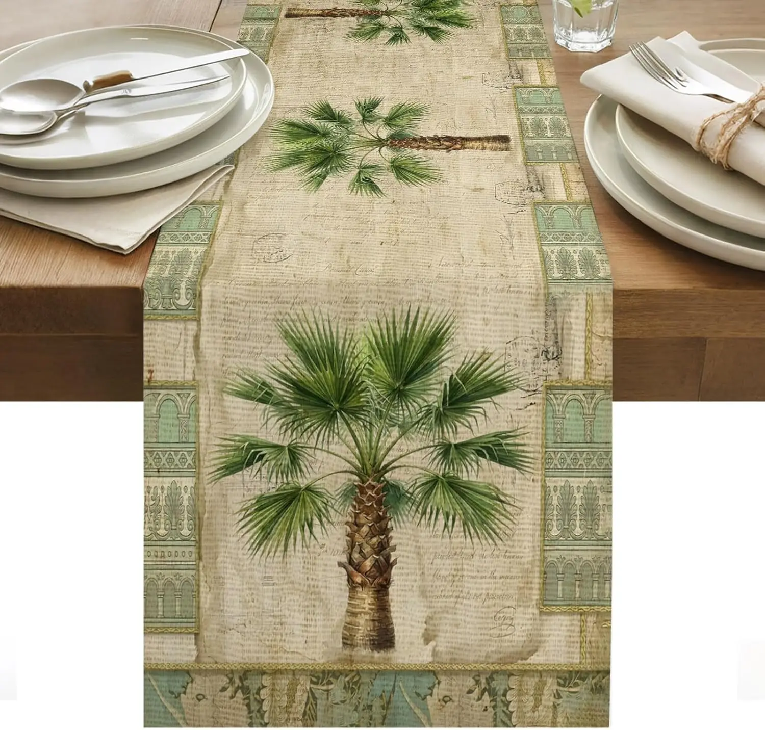 Summer Tropical Palm Trees Linen Table Runner Party Decor Reusable Farmhouse Kitchen Dining Table Runner Wedding Decorations
