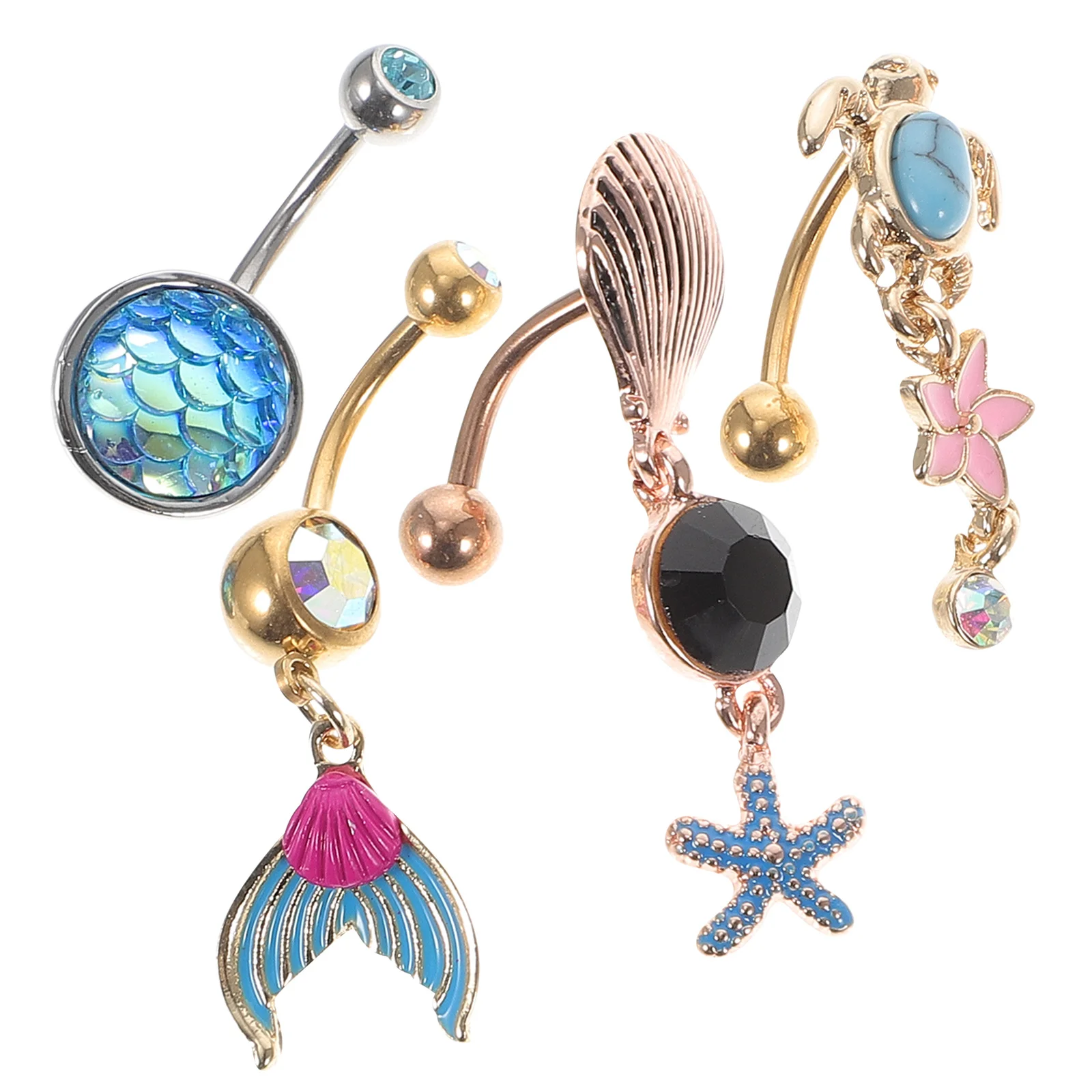 

4Pcs Turtle Flower Mermaid Belly Button Ring Piercing Jewelry Stylish Navel Rings for Women Party Club Body Jewelry