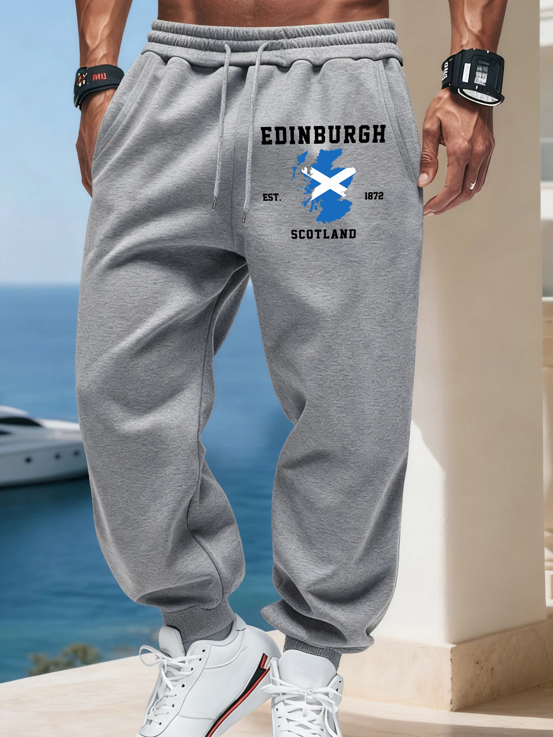 ادنبره اسكتلندا العلم يطبع الرجال بنطال رياضي الخريف تنوعا Sweatpants الأساسية الدافئة Britches شارع العليا بنطال رياضي غير رسمي #3
