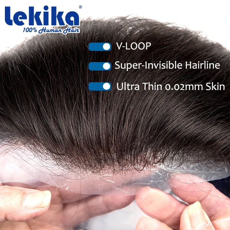 

Мужской парик VLoop Super Natural Hairline, ультратонкая основа 0.02 мм, 80% плотность, незаметный, коричневый, черный, серый, 520 # Система восстановления волос для мужчин
