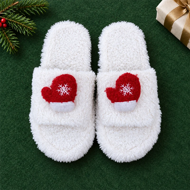 ZUOFU Weihnachts-Plüsch-Hausschuhe für Damen, Herren und Paare, Rentier, Weihnachtsmann, Schneemann, Baum, Glocke, Handschuh, warm, flauschig, rutschfest, für drinnen und zu Hause – Detail 15