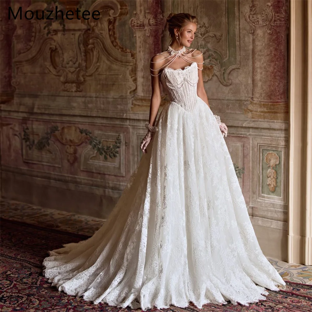 

Mouzhetee A-Line Elegant Strapless Preals Elegant Wedding Dresses Sleeveless No Necklace Simple Brides Gown Custom Made 2025
