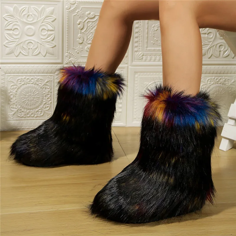 Winter High Top Plush Boots Women Fashion Casual Slip-on Purple Boots For Women Original Outdoor Keep Warm Women's Snow Boots