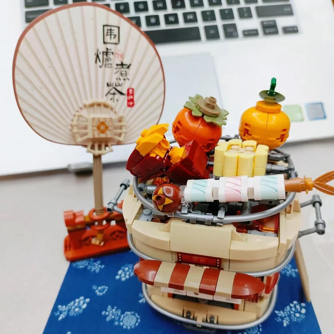 مجموعة مكعبات بناء صغيرة مقلدة ألغاز أدوات الشاي الصينية العتيقة للطعام ديم سوم للأطفال ألعاب تعليمية 1390 1391 ذاتية الصنع هدايا الطوب