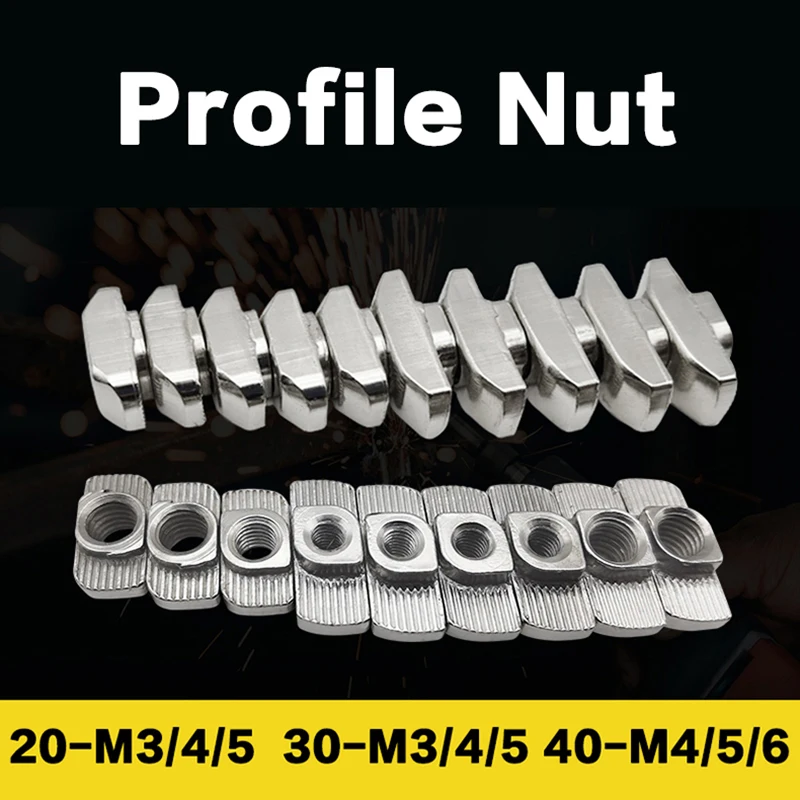 3DSWAY 10/20pcs M3 M4 M5 M6 20 Series Slot T-nut Sliding T Nut Hammer Drop In Nuts fot 2020 Aluminum Profile 3D Printer Parts