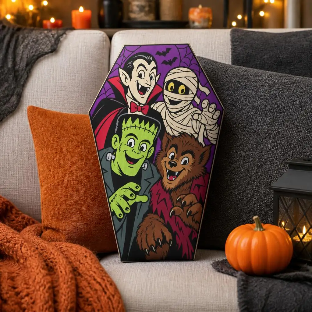 Halloween Monster Coffin Shaped Stuffed Pillow Cute Dracula Mummy Frankenstein Werewolf Throw Cushion Gothic Home Decor Gift