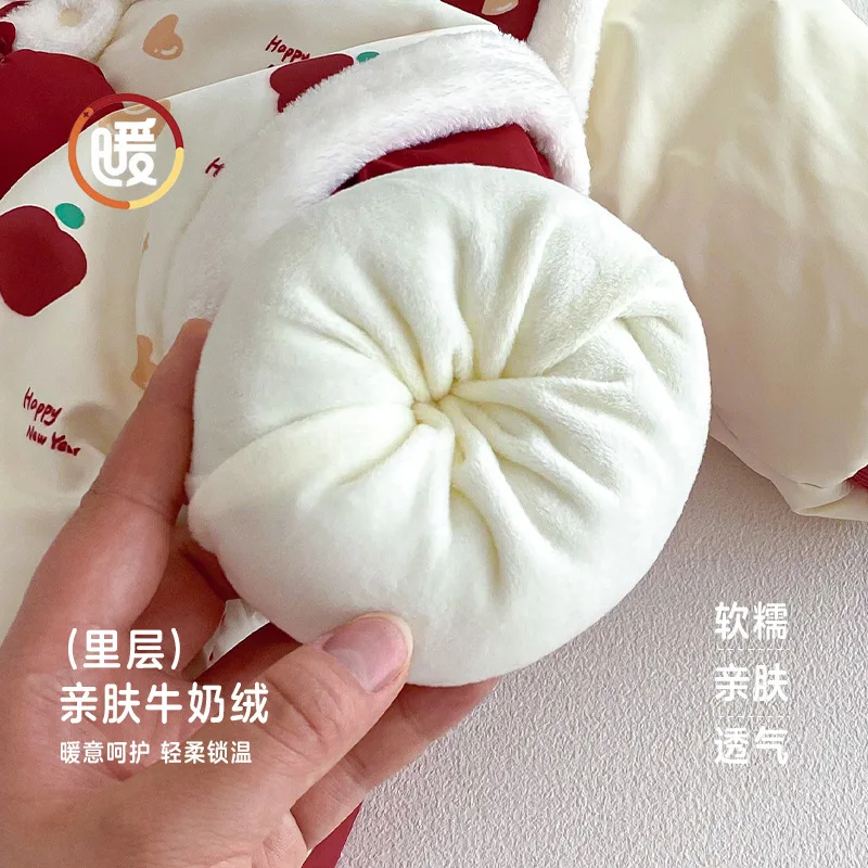 Baby Festive New Year's Clothing 2025 New Winter Baby Chinese Style Color Blocked Velvet Jumpsuit Newborn Clothes