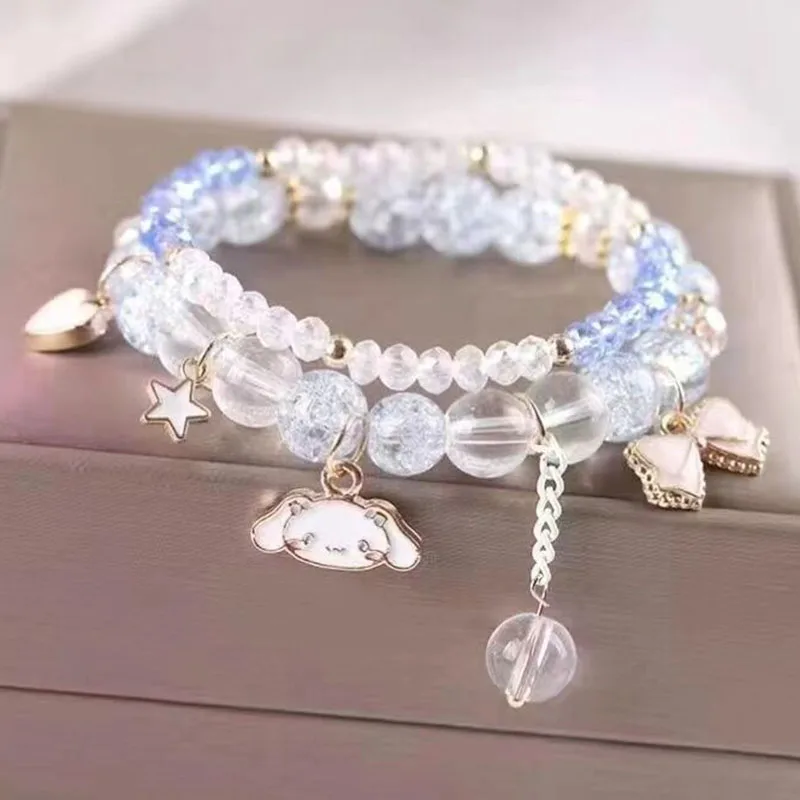 Sanrio Cinnamoroll Crystal Bracelet Girls Sweet Bracelet Pearl Cinnamoroll Creative Hello Kitty Bracelet Valentine's Day Gifts