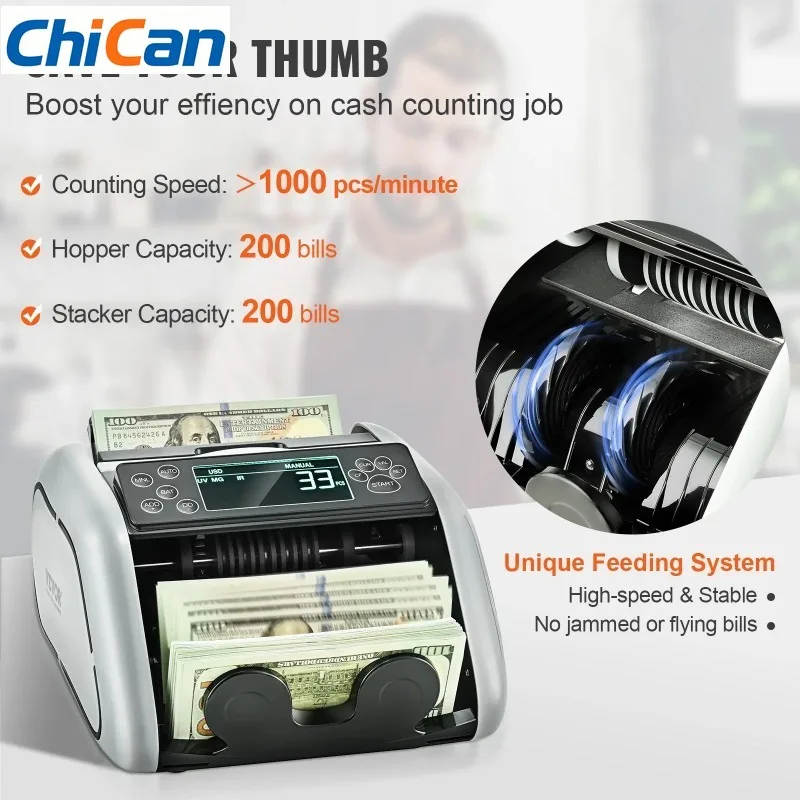 

【Upgraded】SucceBuy 1000 Pcs/Min Money Counter Business Cash Register Bill Counterfeit Bill Detector by UV/MG/IR/DD Function for