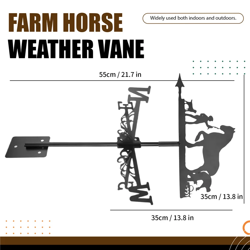 A76K Metal Weathervane Farmer And Horse Mount Weather Vane Wind Direction Indicator