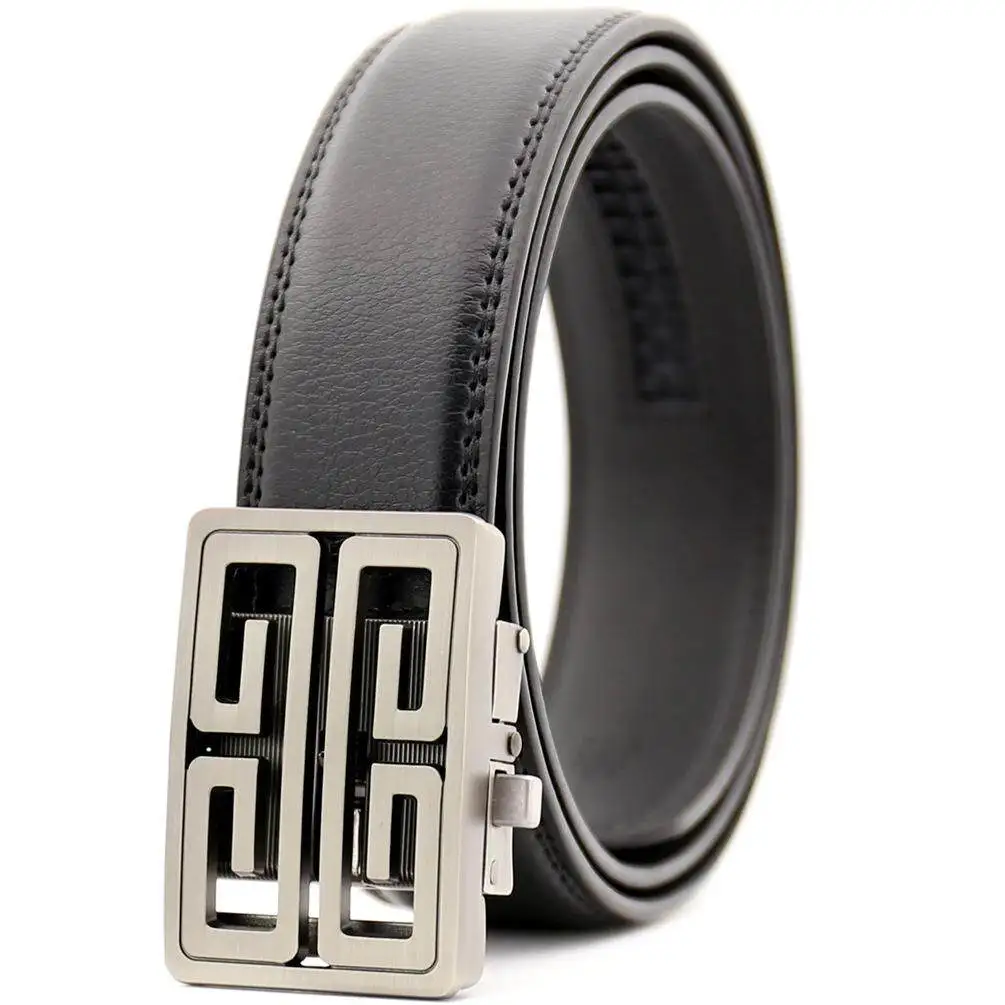 Mens Automatic Buckle Belt 100% Genuine Cow Leather Business Casual Strap Belt