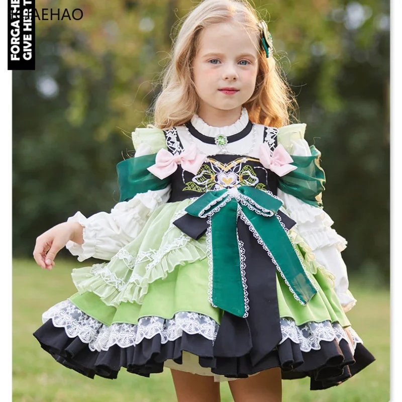 

ICJAEHAO 2024 Girls Autumn Winter New Children's Wear Lolita Dresses Kid's High-End Embroidered Velvet Lolita Princess Clothes