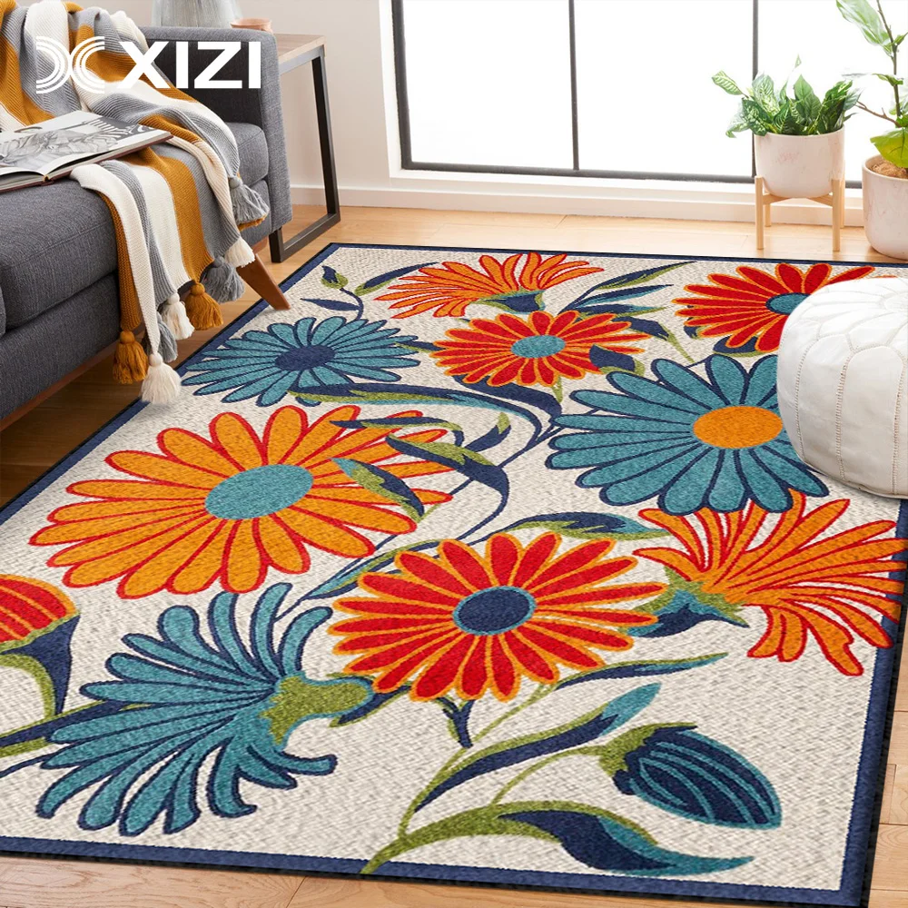 Chrysanthemum Floral Print Living Room Large Area Rug,Bedroom Carpet Kitchen Bathroom Anti-slip Floor Mat,For Home Decoration