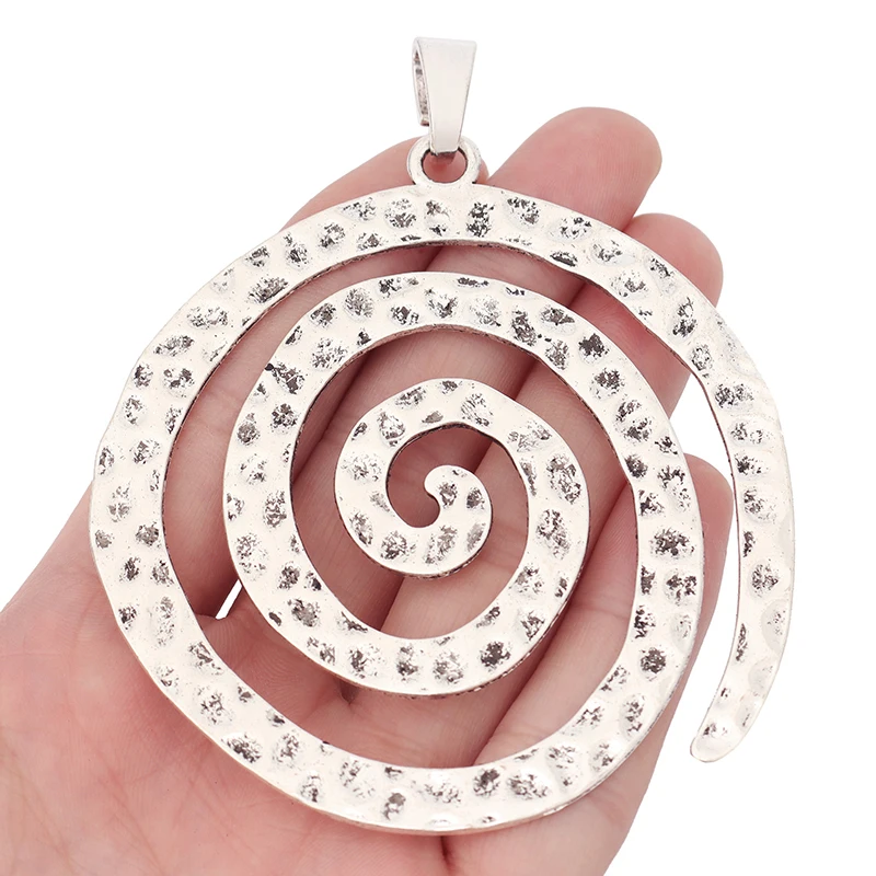 2 x Large Tibetan Silver Hammered Spiral Vortex Swirl Charms Pendants for Necklace Jewelry Making 98x80mm