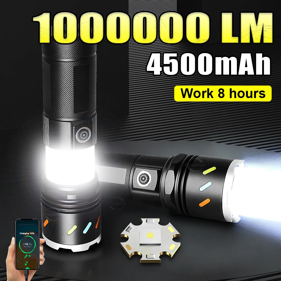 

Сверхдолговечный светодиодный фонарик с USB-зарядкой, мощный тактический фонарь, водонепроницаемый, для кемпинга, походов и активного отдыха на природе.