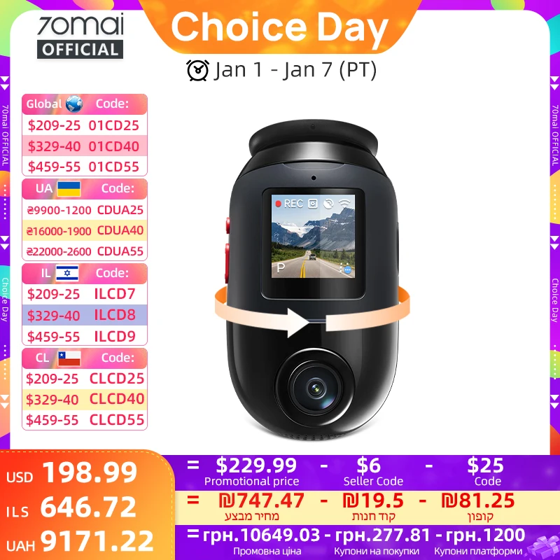 70mai Omni X800 autós kamera 4K 2160P HDR 60fps kétcsatornás ADAS F1.7 szuperkondenzátorral 4G kompatibilis Wifi6 70mai Omni X800