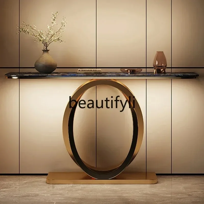 

Light luxury entry entrance table Villa hotel lobby foyer against the wall rock slab entrance table