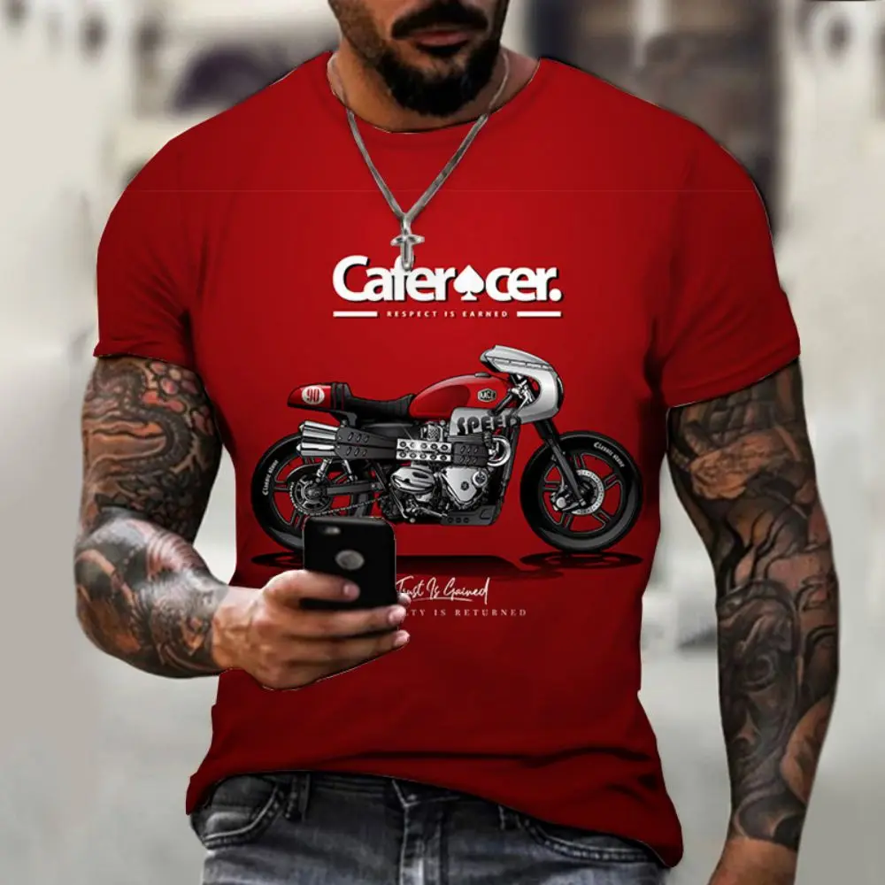 Vintage Motorcycle T-Shirt For Mens Short Sleeve Tops 3D Motorcycle T-Shirt Oversized Summer Clothing Street Men\'s Retro T-Shirt