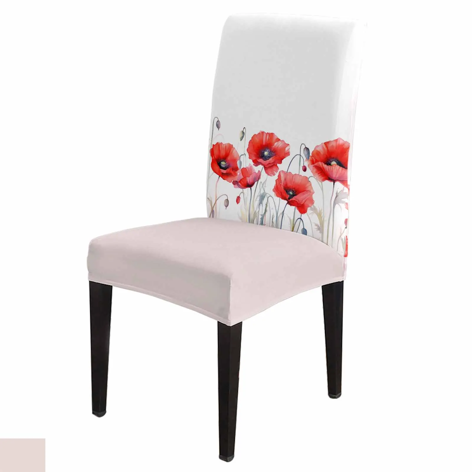 Spring Poppy Flower Plant Chair Cover Set Kitchen Stretch Spandex Seat Slipcover Home Dining Room Seat Cover