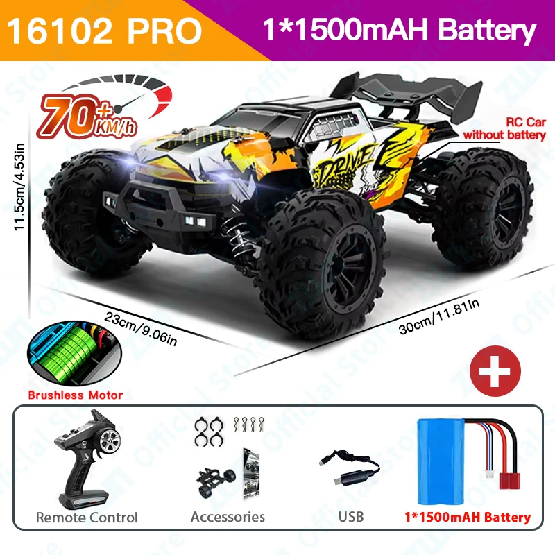 ZWN 1:16 70 km/u of 50 km/u 4WD RC auto met LED-afstandsbediening auto's hoge snelheid Drift Monster Truck voor kinderen vs Wltoys 144001   Speelgoed - afbeelding 1