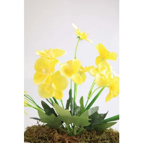 Kibrithane Flower Artificial Flower Concrete Flower Pot Mini Yellow Fabric Orchid KC00200792