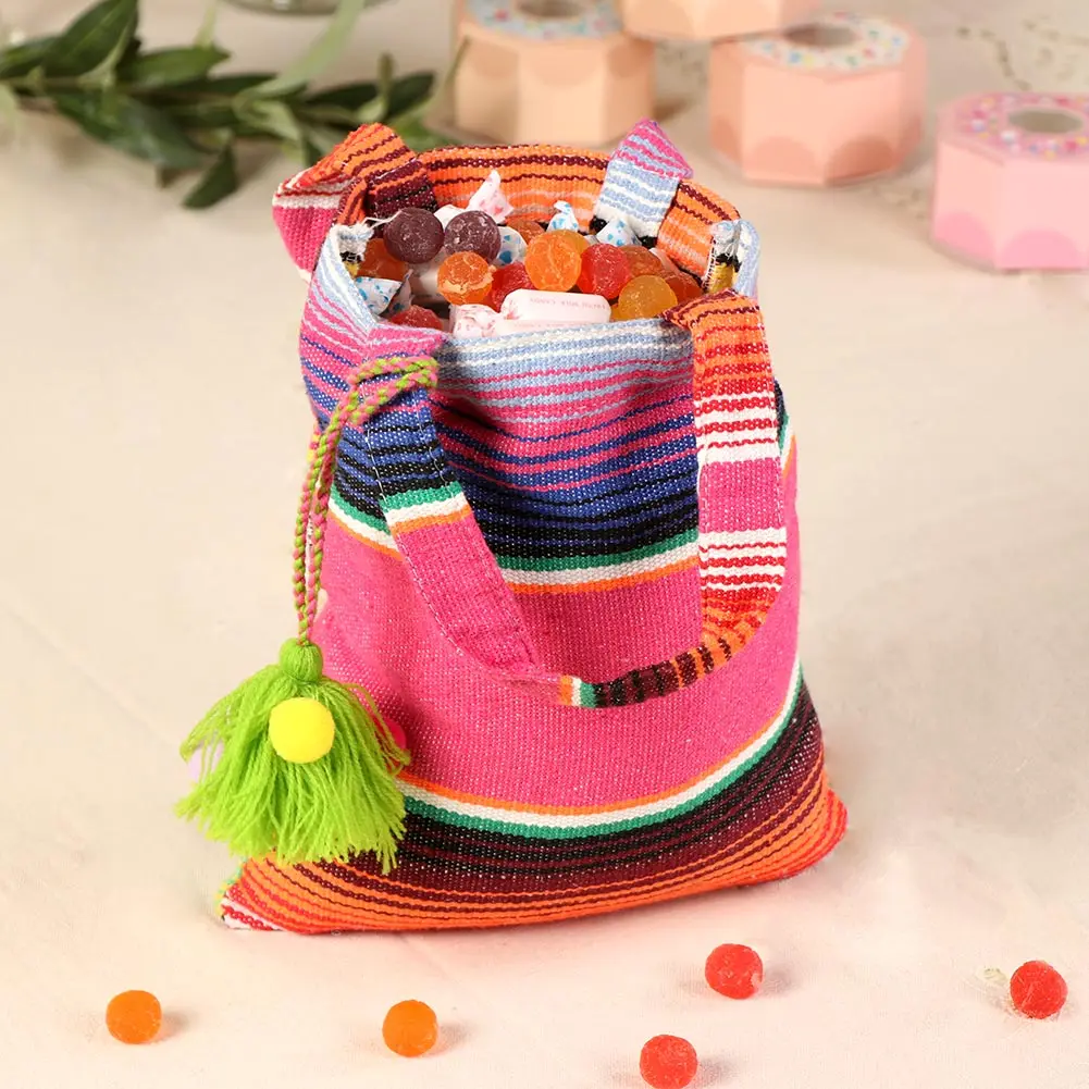 OurWarm 6Pcs Handwoven Mexican Tote Favor Bags Mexican Fiesta Party Bags Colorful Tassels For Mexican Party Decoration Supplies