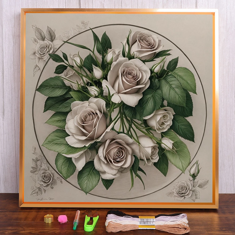 

Flower Rose Pre-Printed Cross Stitch DIY Embroidery Patterns DMC Threads Sewing Knitting Painting Craft Home Decor Mulina Sales
