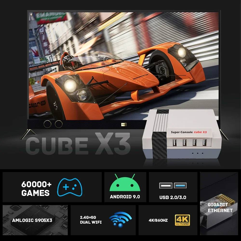 Super Console Cube X3 With 60000+ Retro Games 8K HD TV Box Portable Game Console For PSP/PS1/SS/N64/MAME/Sega Saturn, etc