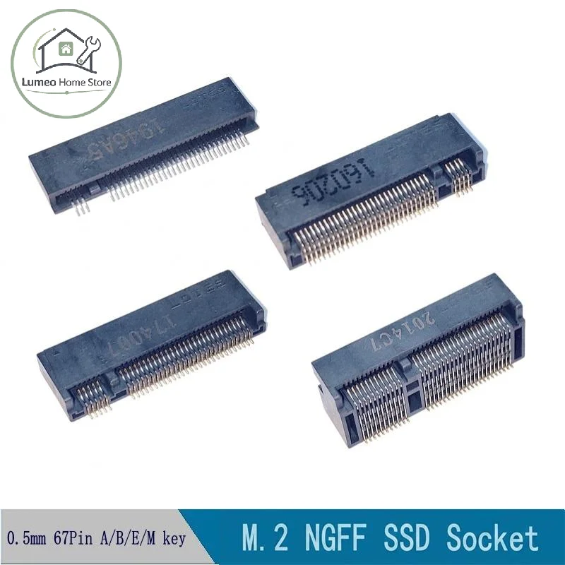 Premium Copper NGFF M.2 SSD Female Connector 5Pcs 67P A/B/E/M Key Various Heights for PC Hardware Repair Replacement