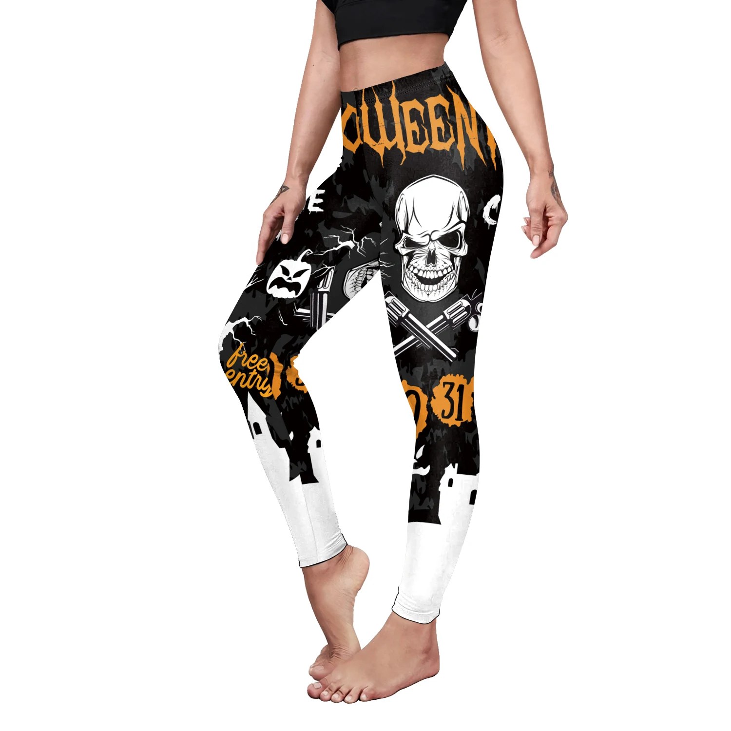 Vestido de Halloween para mujer, Leggings deportivos informales, pantalones de Yoga para Fitness, divertidos Leggings con estampado de calavera de murciélagos en 3D, Pantalones de moda para mujer