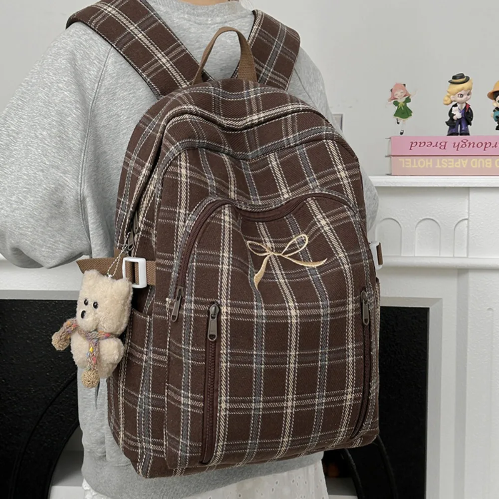 

Versatile Bag Girls Fashion Versatile Plaid Backpack Casual Junior High School Students Large Capacity TravelMultifunctional