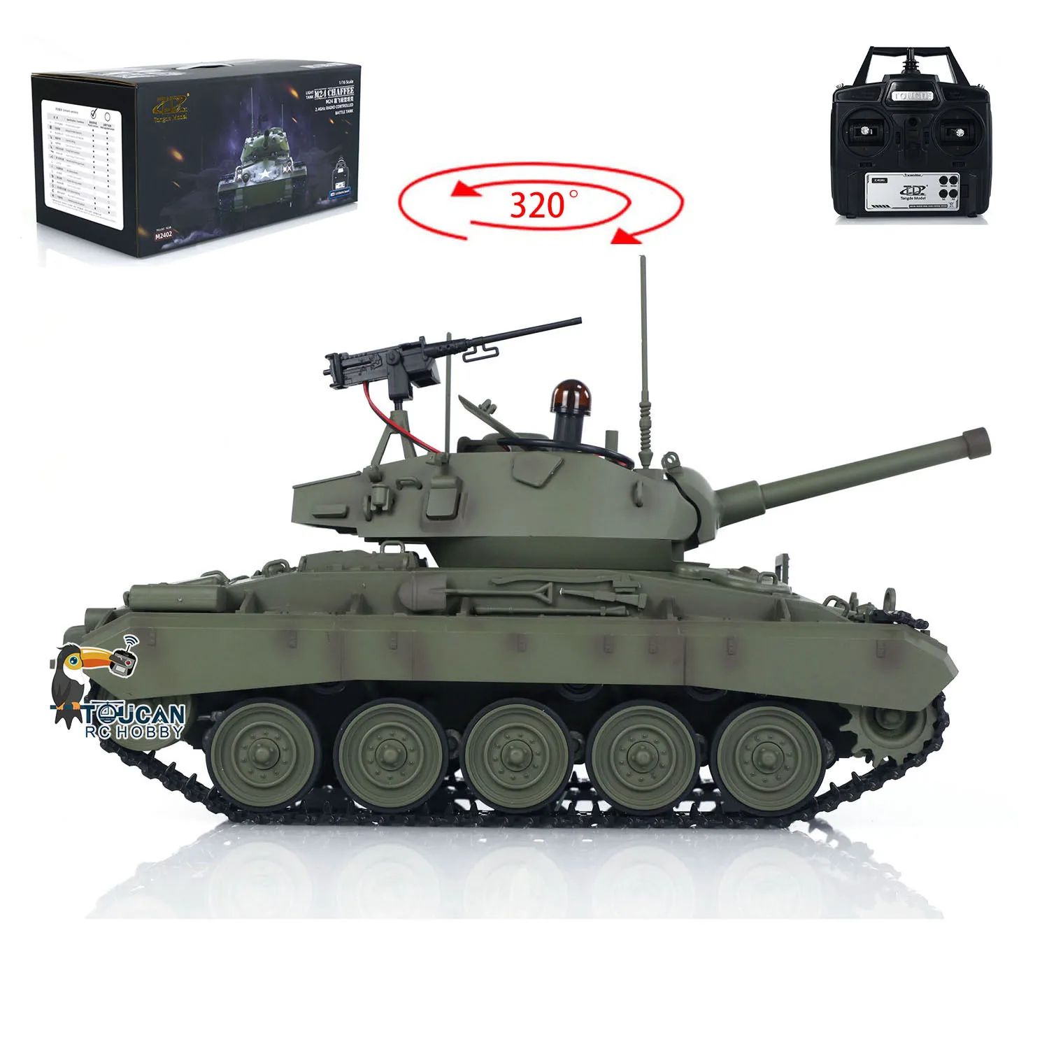 الأسهم الأمريكية Tongde 1/16 M24 Chaffee RC لعبة دبابة خفيفة مع 320 °   نموذج اللوحة العسكرية للتحكم عن بعد بالأشعة تحت الحمراء