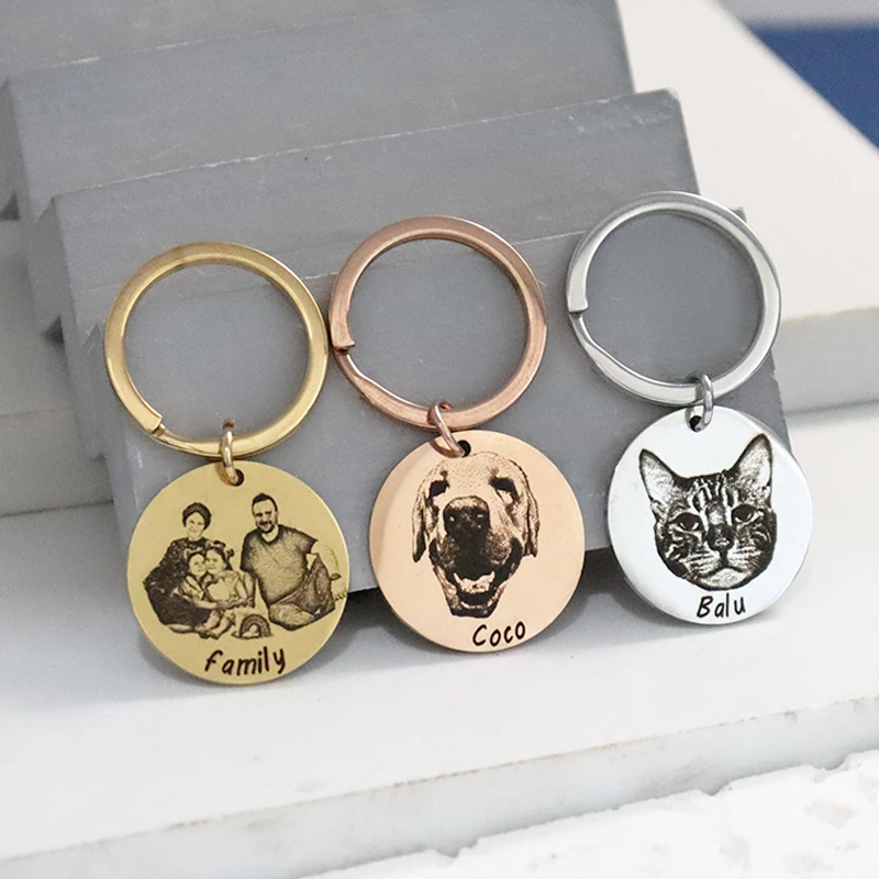 25mm Custom Photo Pet Dog Keychain Engrave Family Member Photo Name Text Keyring  Car Key ForMan Women Favorite Souvenir Gift