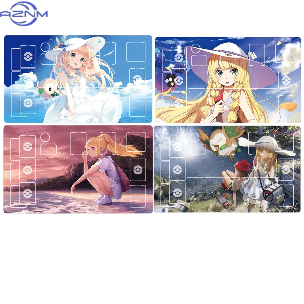 Pokemon PTCG Anime Trainer Lillie Lunala Dedicated Game Battle Card Mat  Anti-slip Game Battle Card Mat Gift Toy