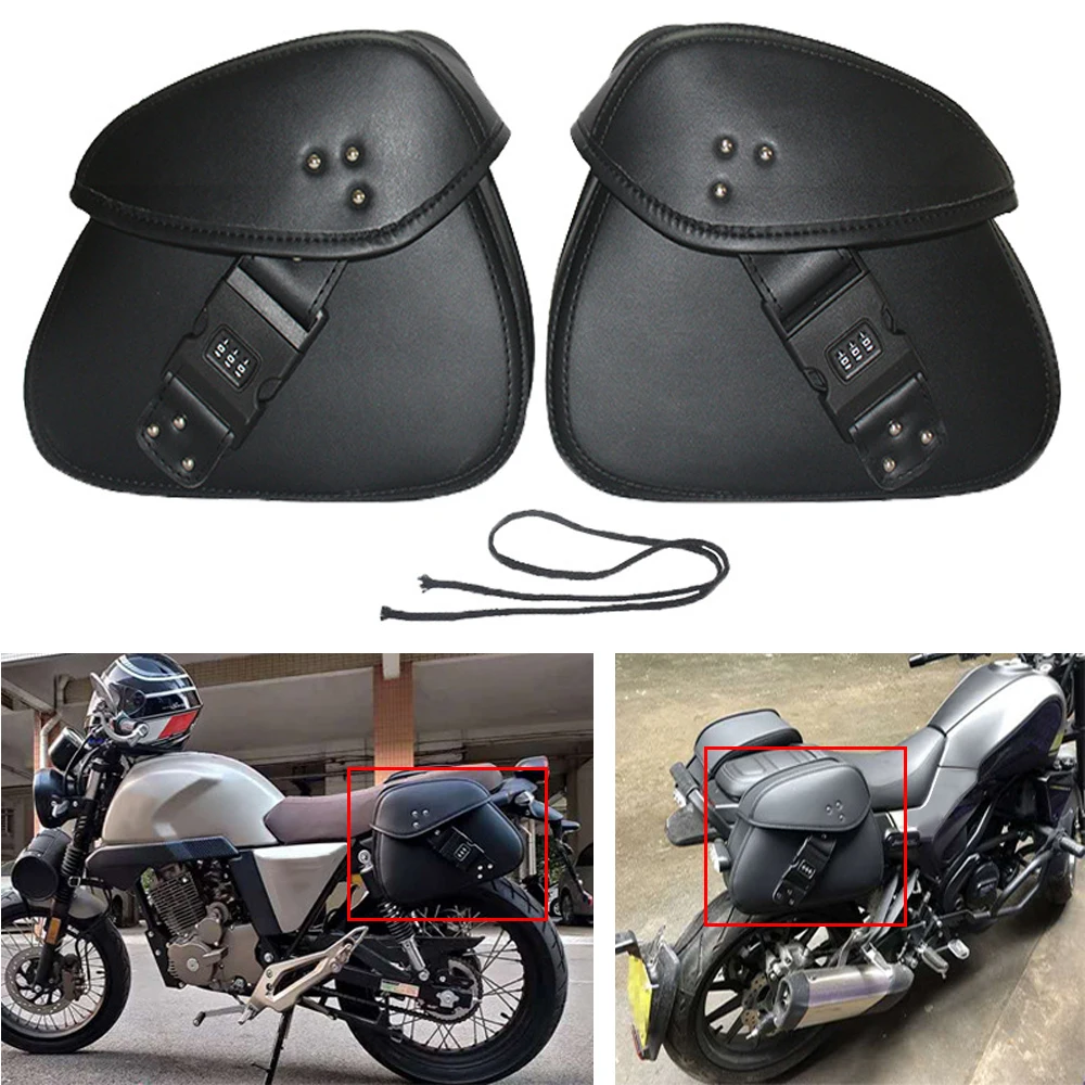 Motorcycle Side Bags with Anti-theft Code Buckle Saddle Bags BlackPU Leather Universal For Honda/Suzuki/Kawasaki/Yamaha