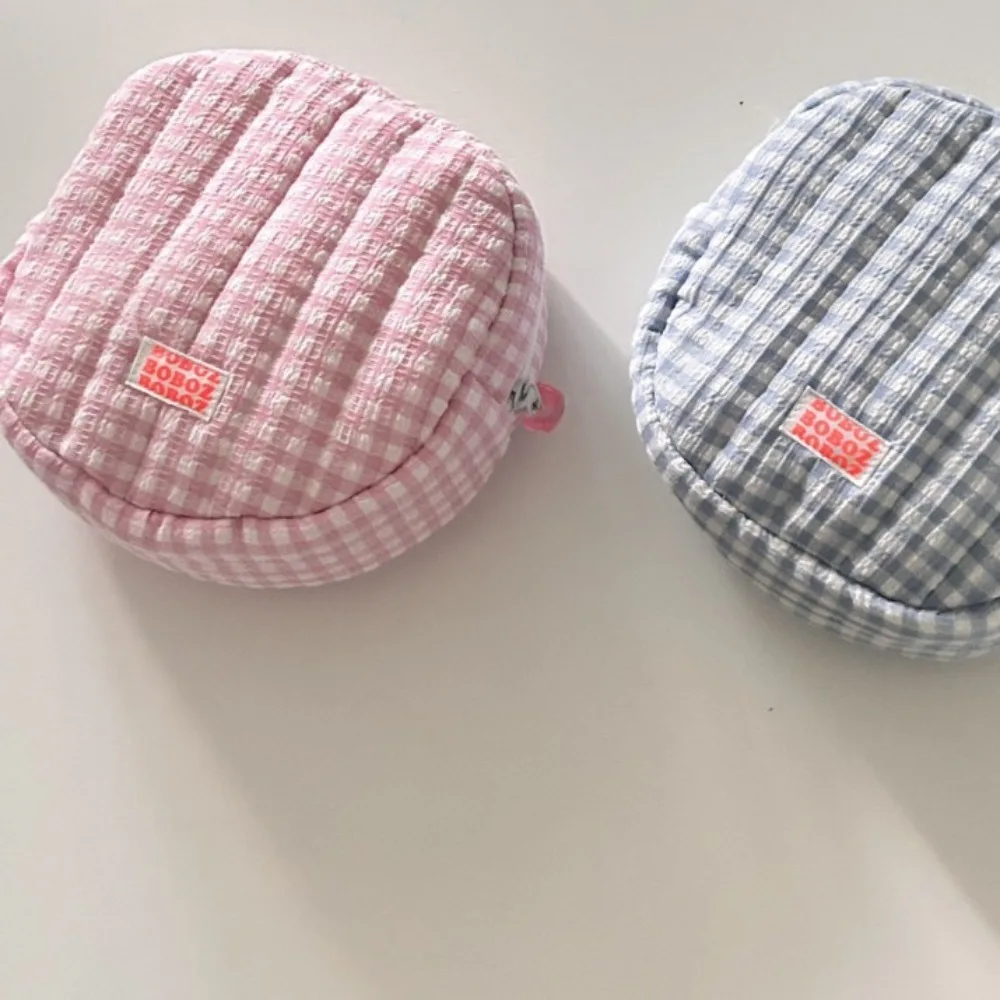 Borsa per cosmetici rotonda Ins Borsa per cosmetici scozzese in stile coreano di grande capacità Borsa per monete Borsa per cancelleria Portamonete in cotone da viaggio