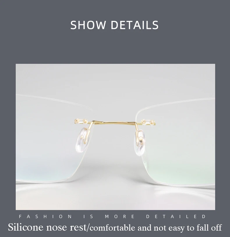 New 2022 Rimless Glasses Frame with Recipe Customized Lenses Shapes Flexible Temple Legs Prescription Eyeglasses for Men Women