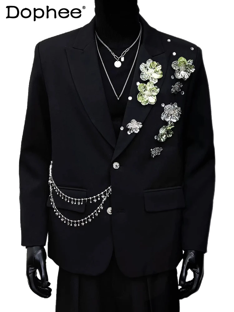 

Light Luxury Fashion Rose Flower Design Blazers 2026 Men's Spring New High-end Loose Unique Tailored Coats Trendy Suit Jackets
