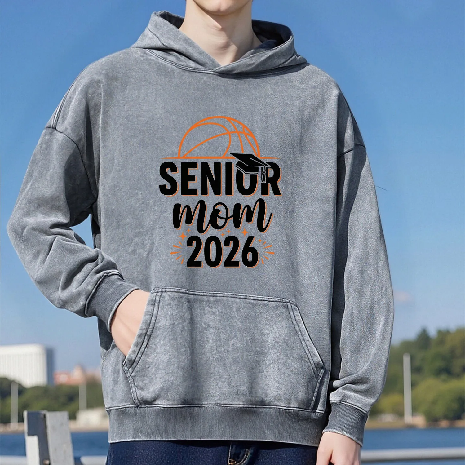 

SENIOR MOM 2026 Толстовка с капюшоном в стиле ретро, унисекс, повседневный спортивный стиль, изготовленный из чистого хлопка, уличный стиль, 400 г