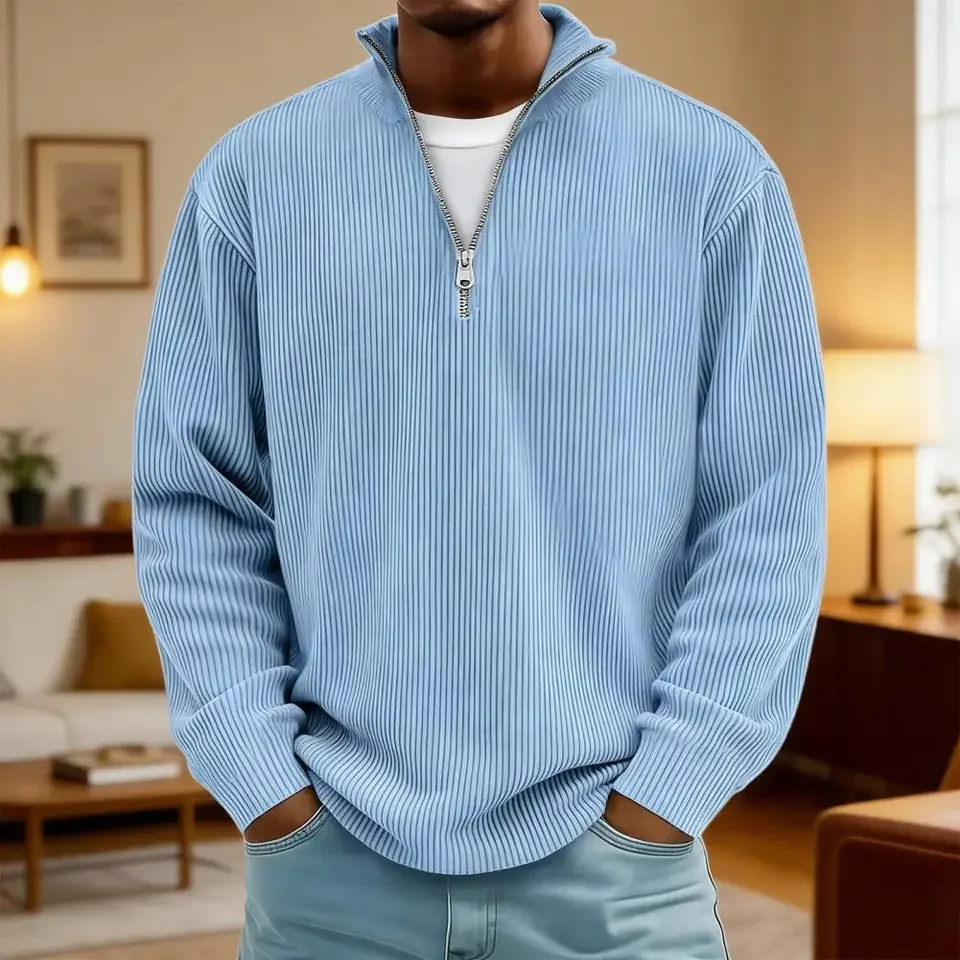 Men s Shirt Autumn Winter New Style In Europe And America Stand Collar Zipper Detail Corduroy Long Sleeve Casual Pullover