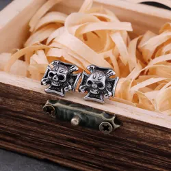 Vintage Cross Skull Stud Earrings For Men Stainless Steel Hip Hop Biker Punk Daily Accessories Fashion Party Charm Jewelry Gift