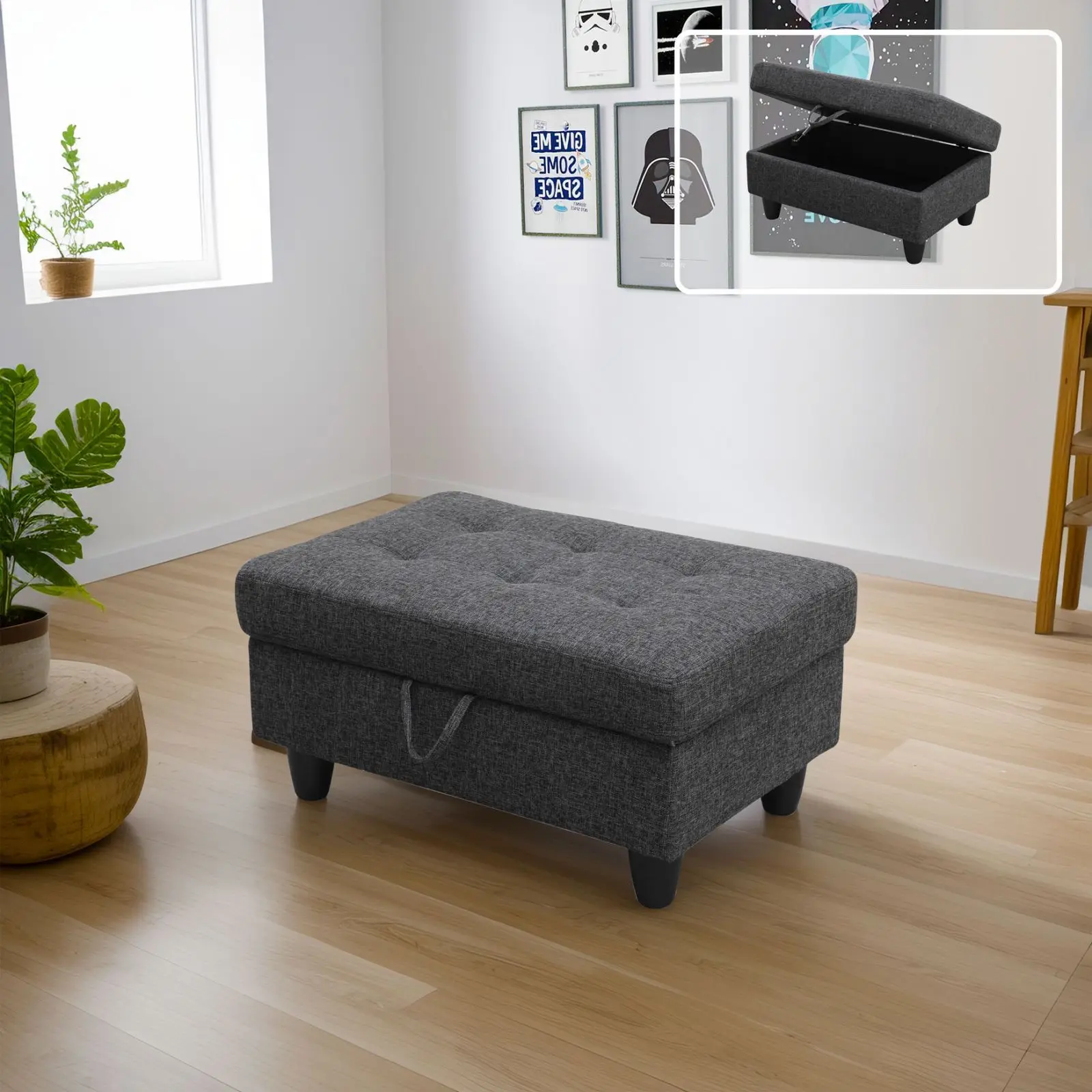 مسند قدم تخزين إسفنجي عالي الكثافة من مادة مزدوجة حديثة بارتفاع 17.5 بوصة مع تصميم X Stitch لديكور المكاتب المنزلية