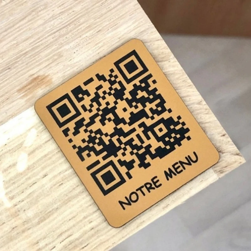 Custom Engraved QR Code Plaque, Adhesive Personalized QR Sign for Restaurant, Hotel, Bar Contactless Menu, Ideal for Quick Scan