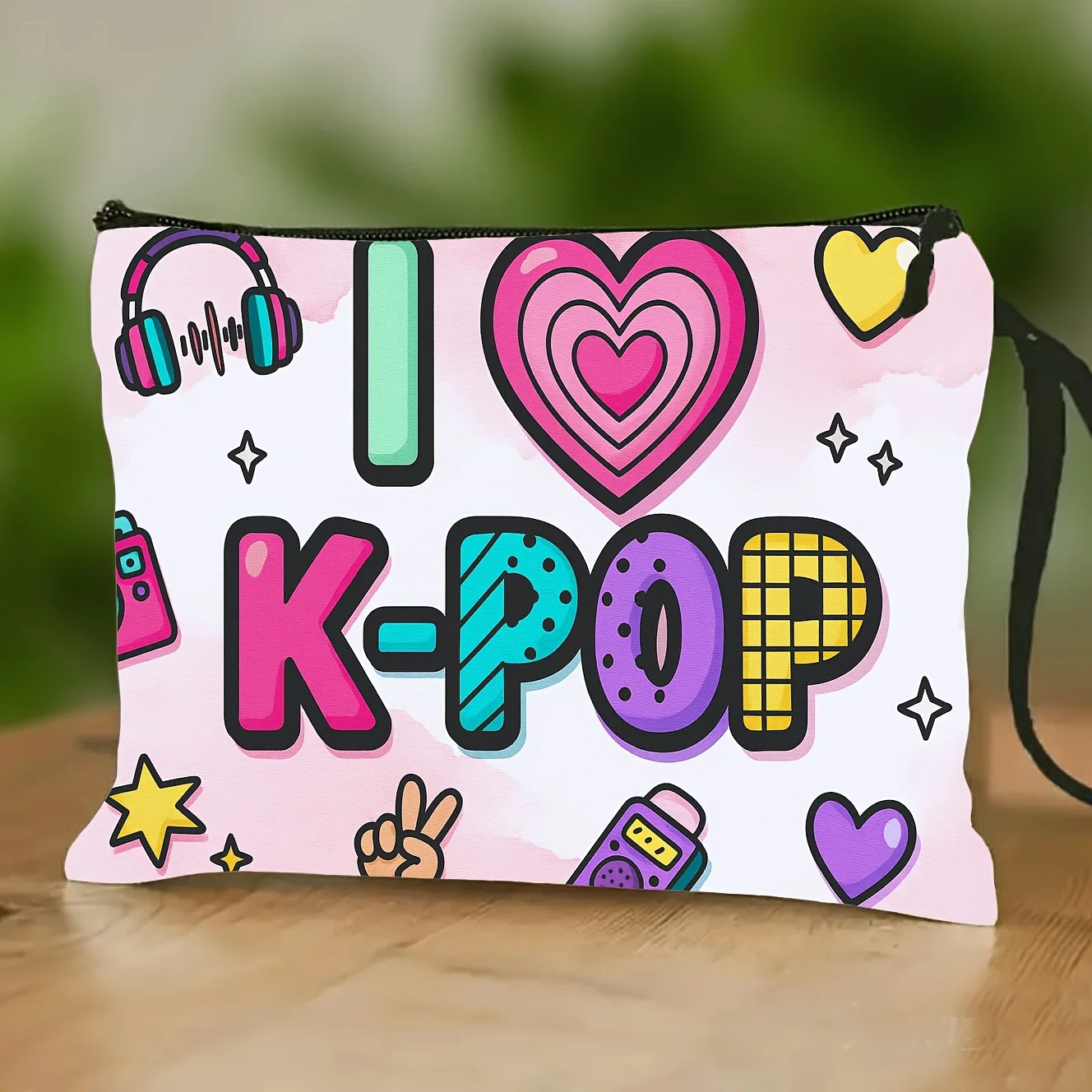 

K-POP Themed Makeup & Toiletry Organizer Bag with band Double-Sided Printed Multi-Functional Travel & Home Storage for Co