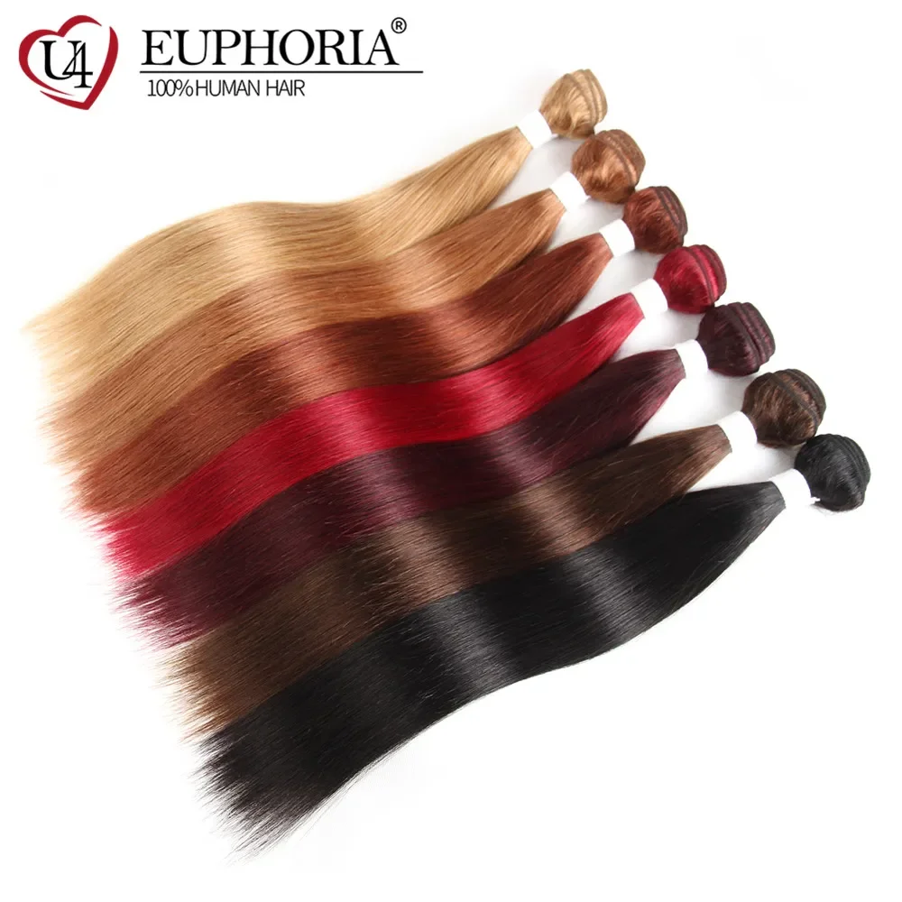 Brazilian Customize Straight Hair Bundles 1/3 pcs Burgundy Red Blonde Brown Remy Human Hair Weaving Bundles Extensions EUPHORIA