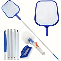 Kit de limpieza de piscinas de 3 piezas Kit completo de limpieza de piscinas de 3 piezas, poste de aluminio de 5 secciones con espumadera de hojas y cepillo para piscinas