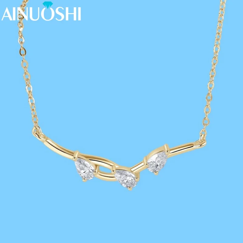 

AINUOSHI Новое ожерелье с муассанитом D1.05CT для женщин, белое золото 18 карат, стерлинговое серебро S925, кулон с тремя ветками, женские ювелирные изделия
