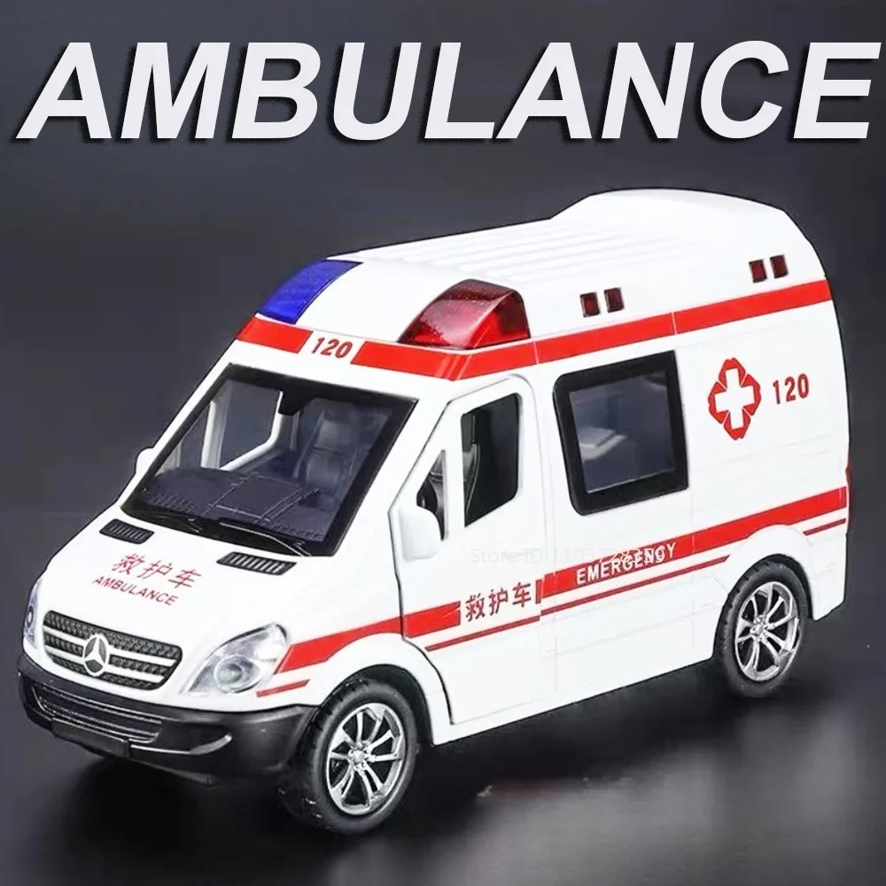 

1:32 Ambulance120 Model Toy Cars Alloy Diecast C260L Vehicle Models Sound Light Doors Opened Shock Absorption for Kids Gifts
